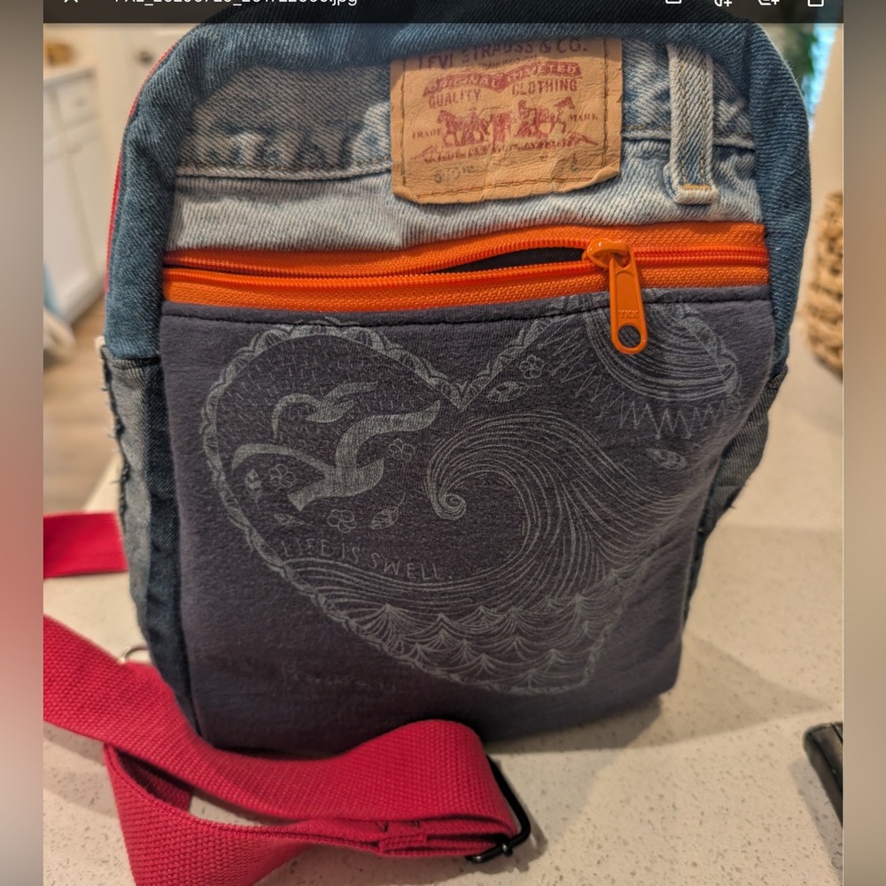 Handmade Levi's Denim & white linen upcycled Crossbody Bag -